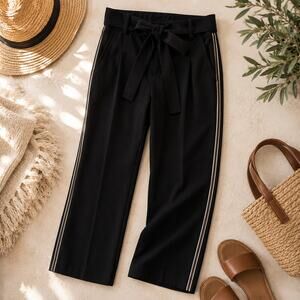 Aritzia Wilfred Tie Front Trousers Black w/ Side Stripe High Rise Size 2 Pants
